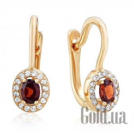 Серьги Золотые серьги с гранатами и куб. циркониями