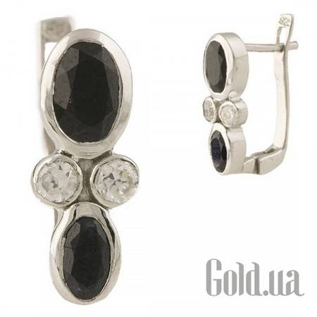 Серьги Серебряные серьги с куб. циркониями и сапфирами