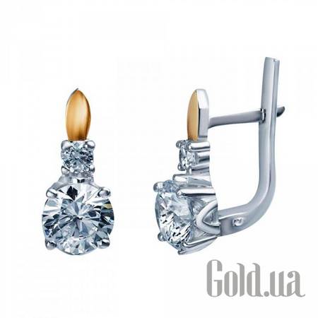Серьги Серебряные серьги с куб. циркониями и вставками из золота