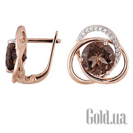 Серьги Золотые серьги c дымчатым кварцем и куб. циркониями