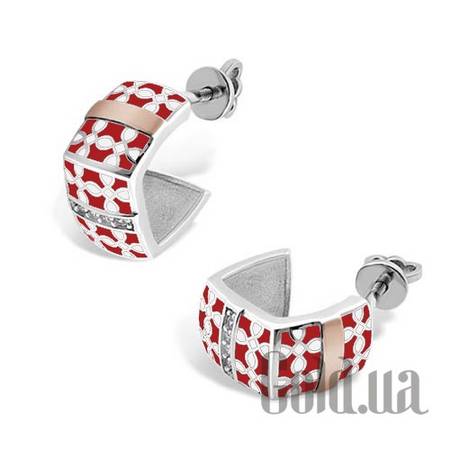 Серьги-гвоздики Серебряные серьги с куб. циркониями и эмалью в позолоте