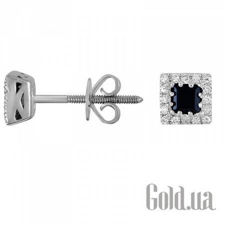 Серьги-гвоздики Золотые серьги с бриллиантами и сапфиром