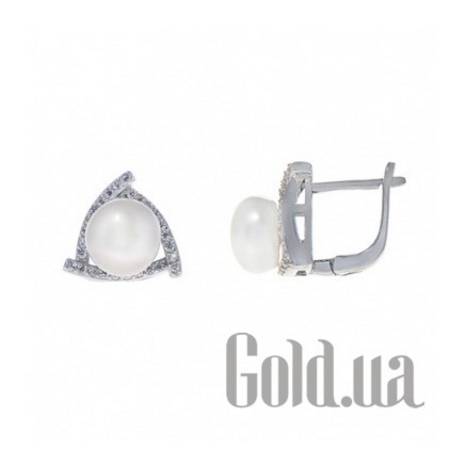 Серьги Серебряные серьги с жемчугом и куб. циркониями