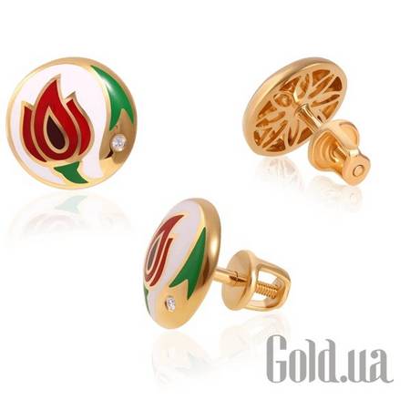 Серьги-гвоздики Золотые серьги с бриллиантами и эмалью