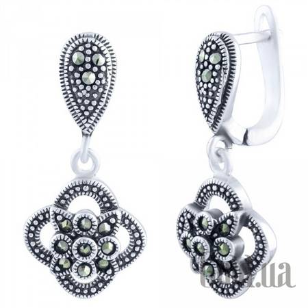 Серьги с подвесками Серебряные серьги с марказитами