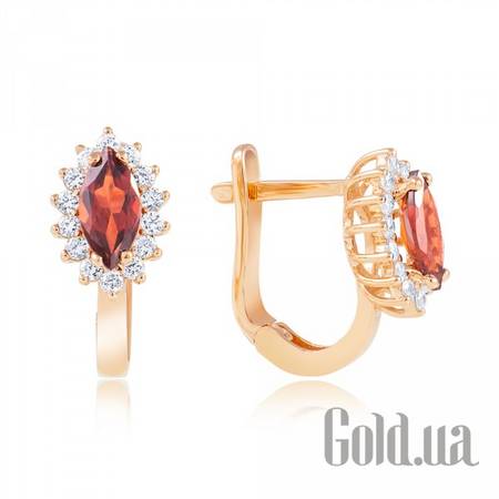 Серьги Золотые серьги с гранатами и куб. циркониями