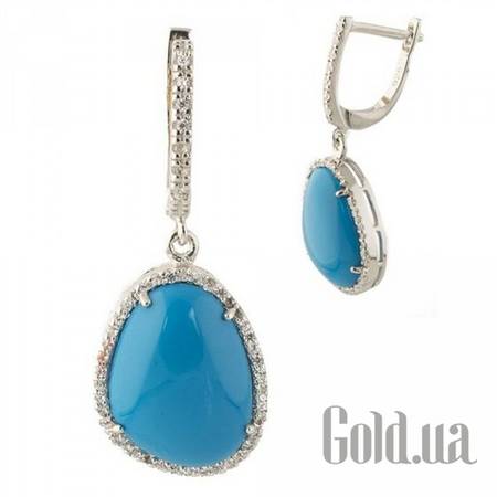 Серьги с подвесками Серебряные серьги с бирюзой и куб. циркониями