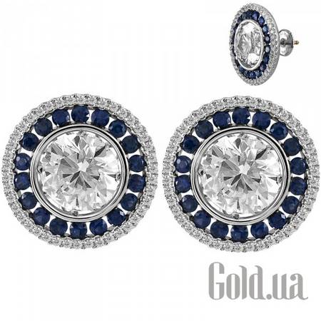 Серьги-гвоздики Золотые серьги с бриллиантами по 1 карату и сапфирами