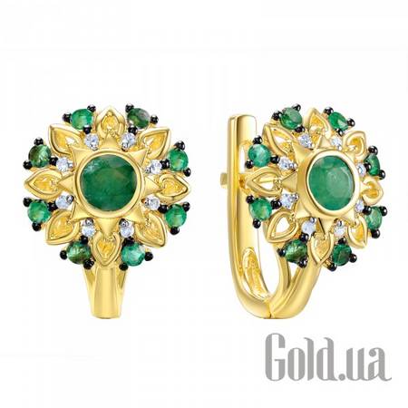 Серьги Золотые серьги с бриллиантами и изумрудами