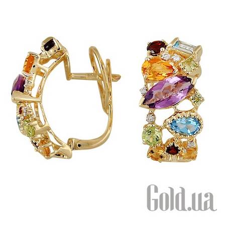 Серьги Золотые серьги с бриллиантами и полудрагоценными камнями