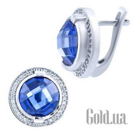 Серьги Серебряные серьги с синт. танзанитами и куб. циркониями
