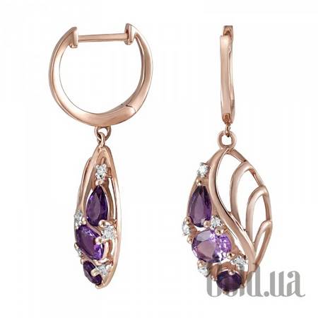 Серьги с подвесками Золотые серьги с бриллиантами и аметистами