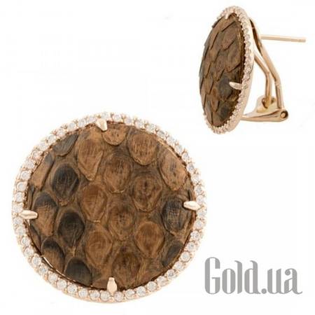 Серьги Серебряные серьги с кожей и куб. циркониями в позолоте