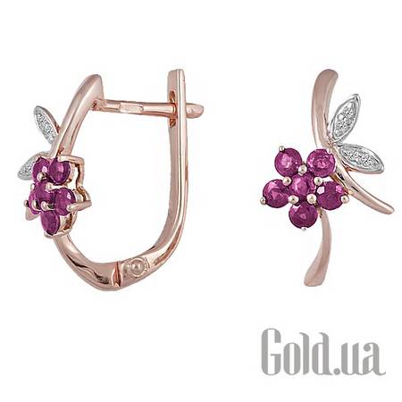 Серьги Золотые серьги с бриллиантами и рубинами
