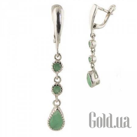 Серьги с подвесками Серебряные серьги с изумрудами