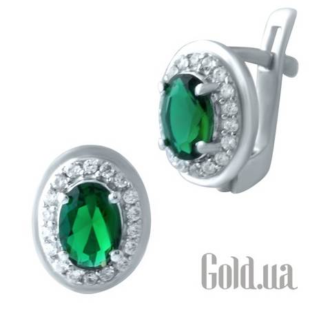 Серьги Серебряные серьги с синт. изумрудами и куб. циркониями