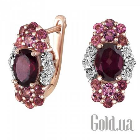Серьги Золотые серьги с бриллиантами, турмалинами и родолитами