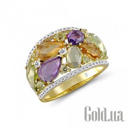 Кольцо Женское золотое кольцо с бриллиантами, аметистами, цитринами и перидотами, 17