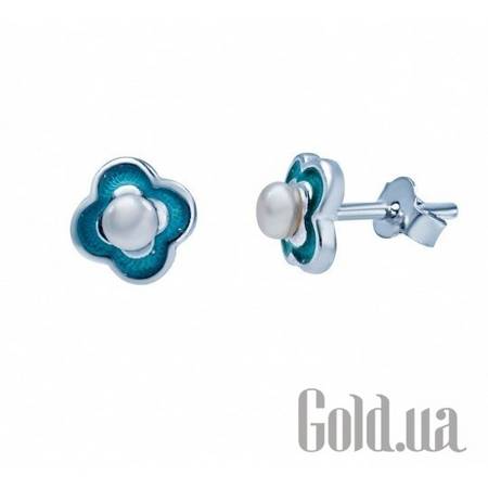 Серьги-гвоздики Серебряные серьги  с жемчугом и эмалью
