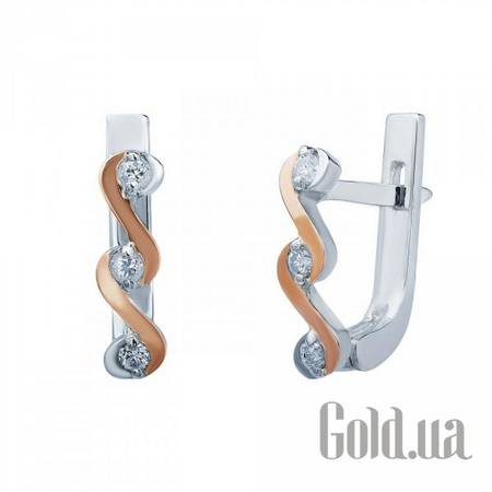 Серьги Серебряные серьги со вставкой из золота и куб. циркониями