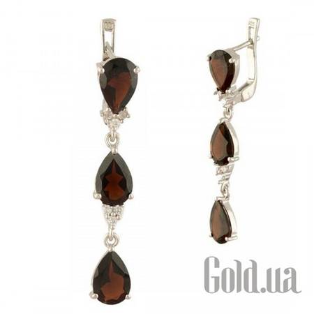 Серьги с подвесками Серебряные серьги с гранатами и куб. циркониями