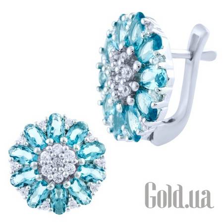 Серьги Серебряные серьги с топазами и куб.циркониями