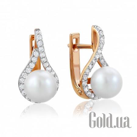 Серьги Золотые серьги с жемчугом и куб. циркониями