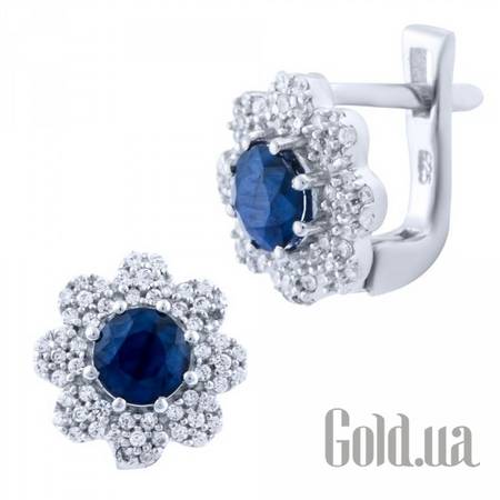 Серьги Серебряные серьги с сапфирами и куб. циркониями