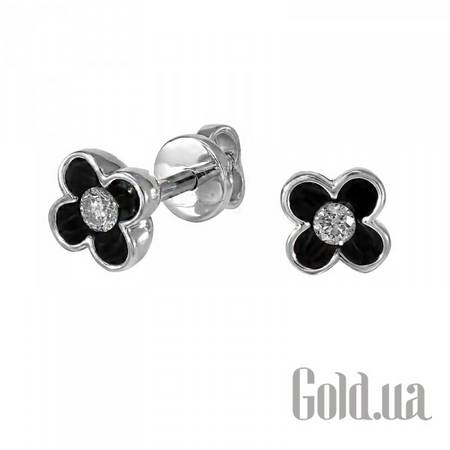 Серьги-гвоздики Золотые серьги с бриллиантами и эмалью