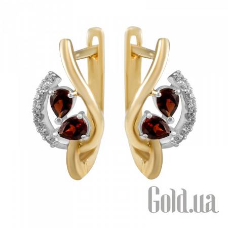 Серьги Золотые серьги с гранатами и бриллиантами