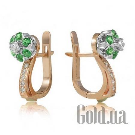 Серьги Золотые серьги с бриллиантами и изумрудами