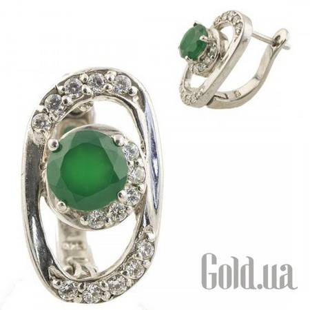 Серьги Серебряные серьги с агатами и куб. циркониями