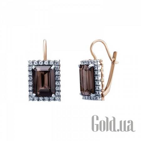 Серьги Золотые серьги с дымчатым кварцем и синт. сапфирами
