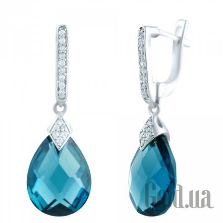 Серьги с подвесками Серебряные серьги с топазами и куб. циркониями
