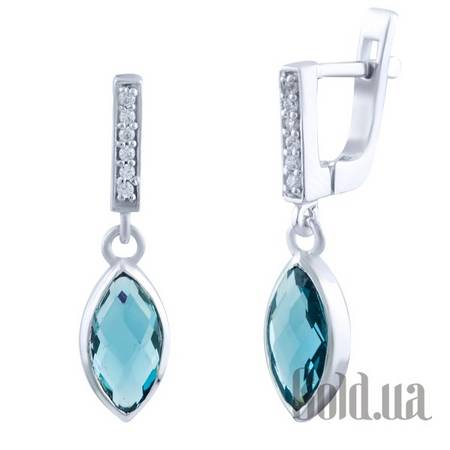 Серьги с подвесками Серебряные серьги с топазами и куб. циркониями