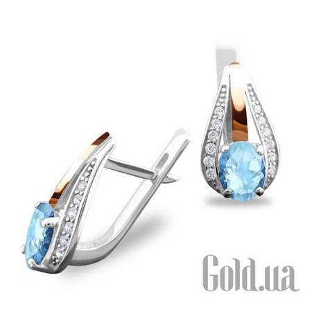 Серьги Серебряные серьги с альпинитами и куб. циркониями в позолоте