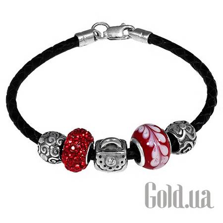 Браслет Кожаный браслет с серебром и 5 подвесками