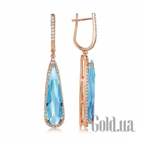 Серьги с подвесками Золотые серьги с куб. циркониями и халцедонами