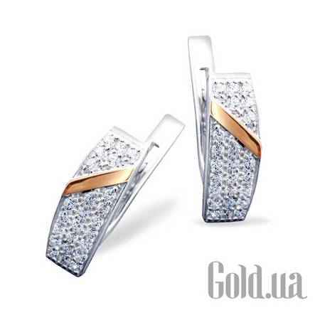 Серьги Серебряные серьги с  куб. циркониями в позолоте