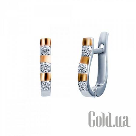 Серьги Серебряные серьги с куб. циркониями и вставками золота