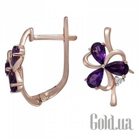 Серьги Золотые серьги с бриллиантами и аметистами