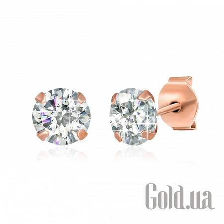 Серьги-гвоздики Серебряные серьги с куб. циркониями в позолоте