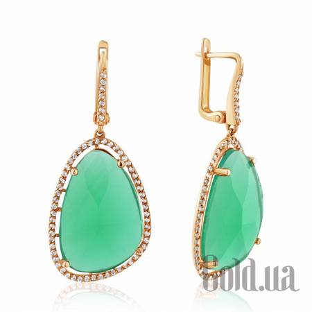 Серьги с подвесками Золотые серьги с кварцем и куб. циркониями