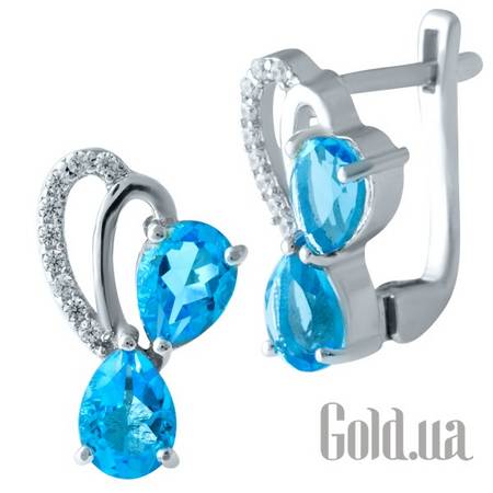Серьги Серебряные серьги с синт. аквамаринами и куб. циркониями