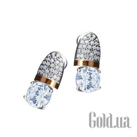 Серьги-гвоздики Серебряные серьги с куб. циркониями в позолоте