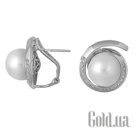 Серьги Золотые серьги с бриллиантами и жемчугом