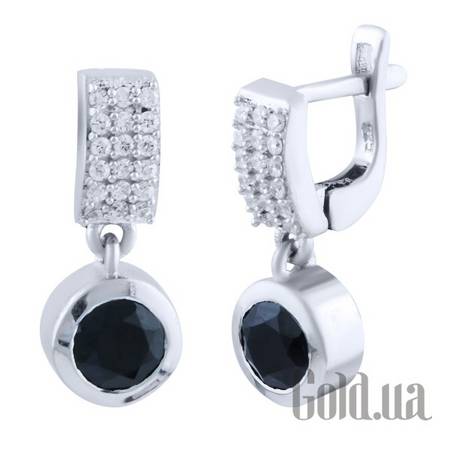 Серьги с подвесками Серебряные серьги с сапфирами и куб. циркониями