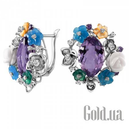 Серьги Золотые серьги с бриллиантами и драг. камнями