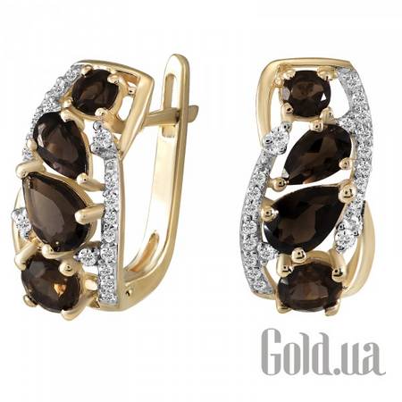 Серьги Золотые серьги с бриллиантами и кварцами