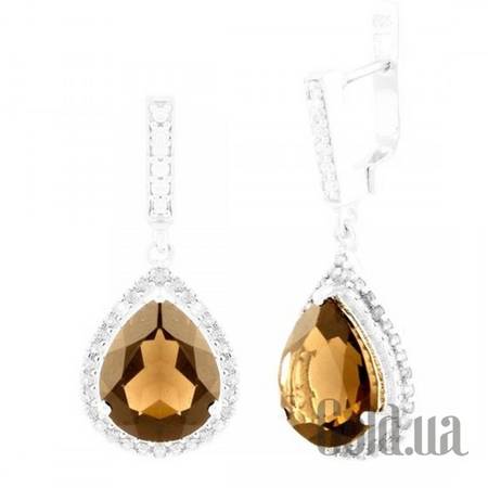 Серьги с подвесками Серебряные серьги с куб. циркониями и раухтопазами